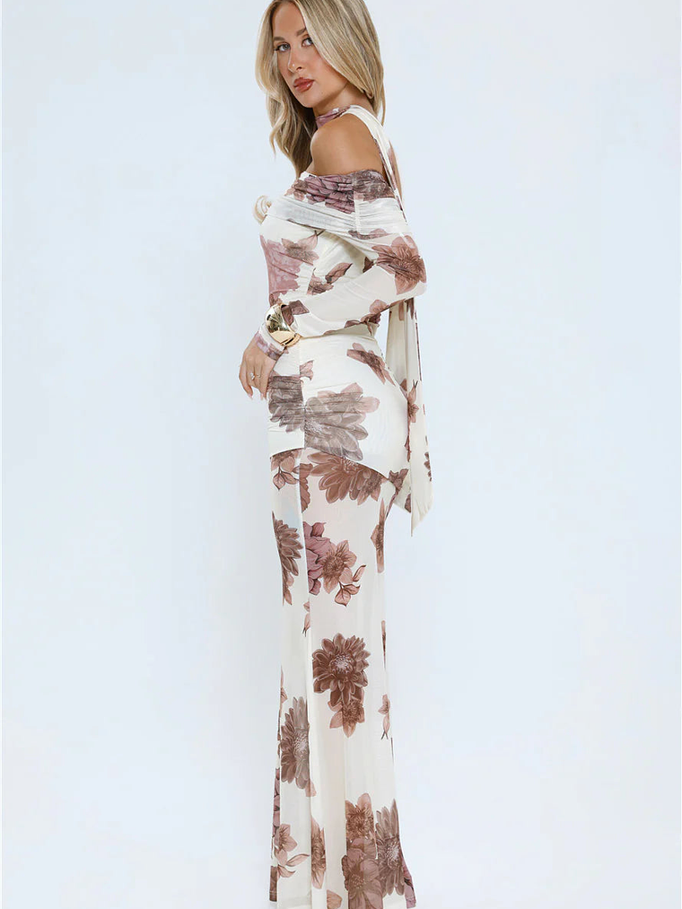 Garden Haze Off Shoulder Mesh Maxi Dress Floral 6