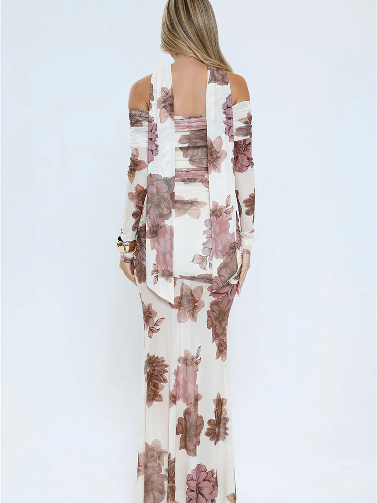 Garden Haze Off Shoulder Mesh Maxi Dress Floral 7