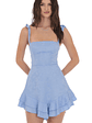 Floral Jacquard Ruffle A-line Dress in Light Blue - thumbnail 1