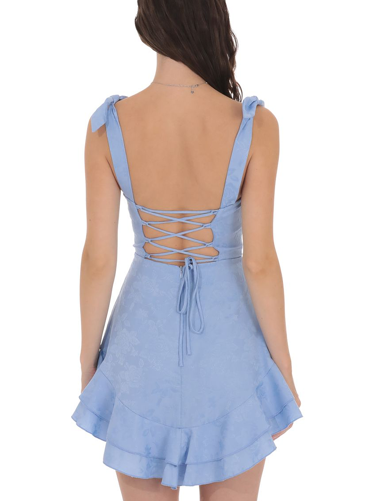 Floral Jacquard Ruffle A-line Dress in Light Blue 2