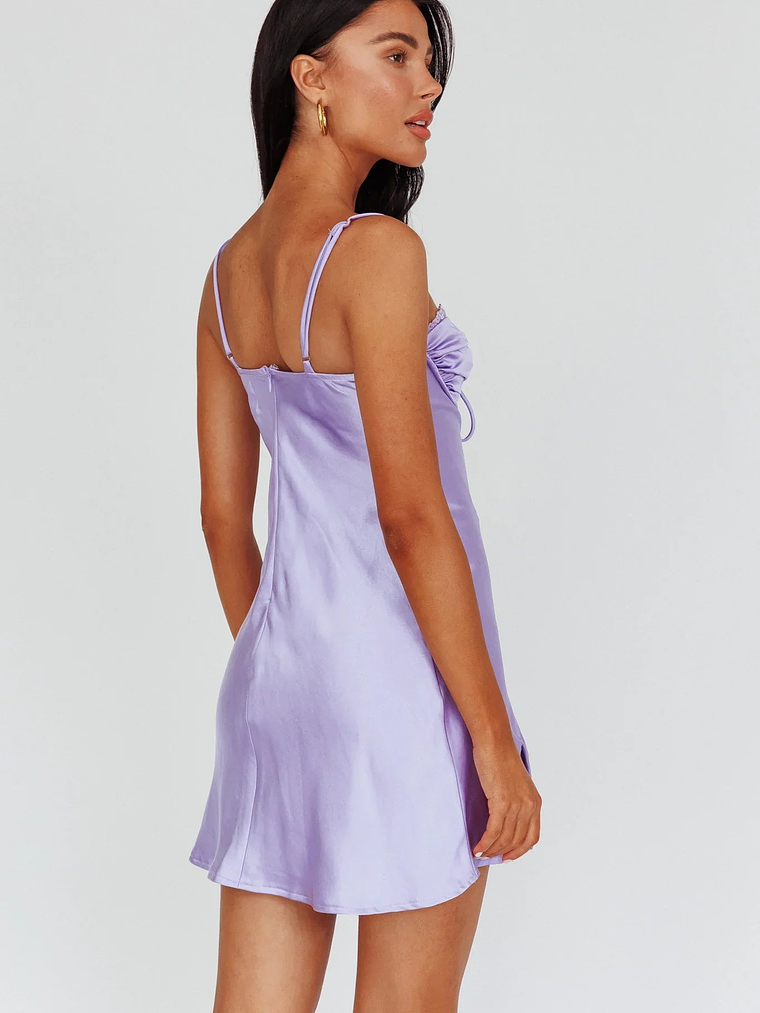 Fortune Lace Trim Bust Tie Mini Dress Lilac 2