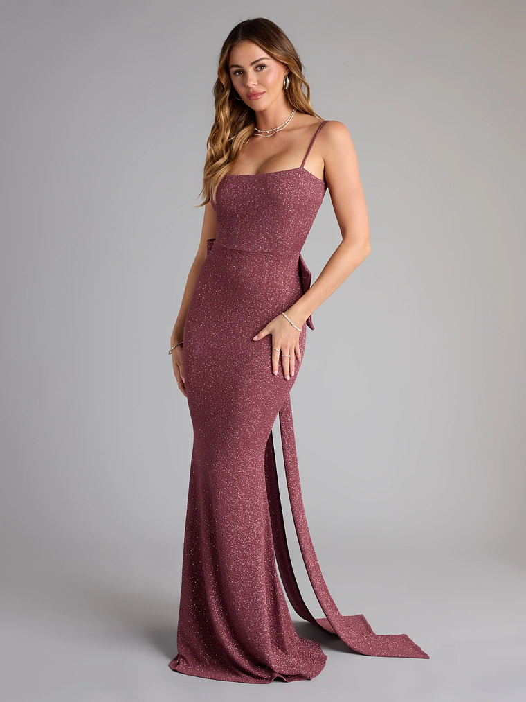 Gwendolyn Glitter Knit Bow-Back Mermaid Dress 18