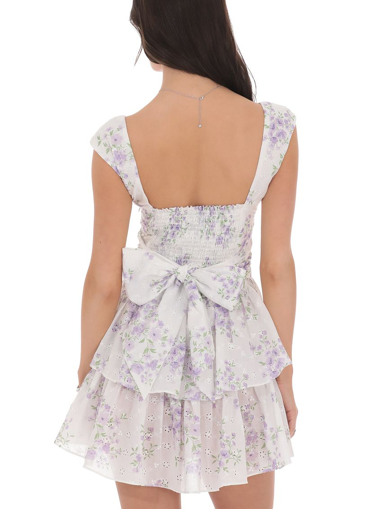 Floral Ruffle Cap Sleeve Dress in White 2