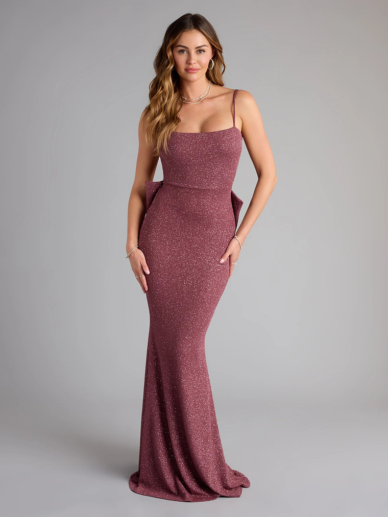 Gwendolyn Glitter Knit Bow-Back Mermaid Dress 20