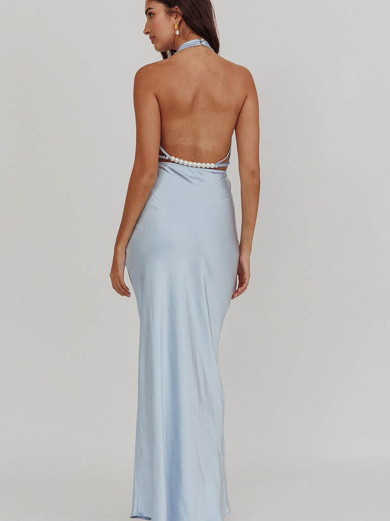 Gelato Pearl Strap Halter Maxi Dress Blue 2