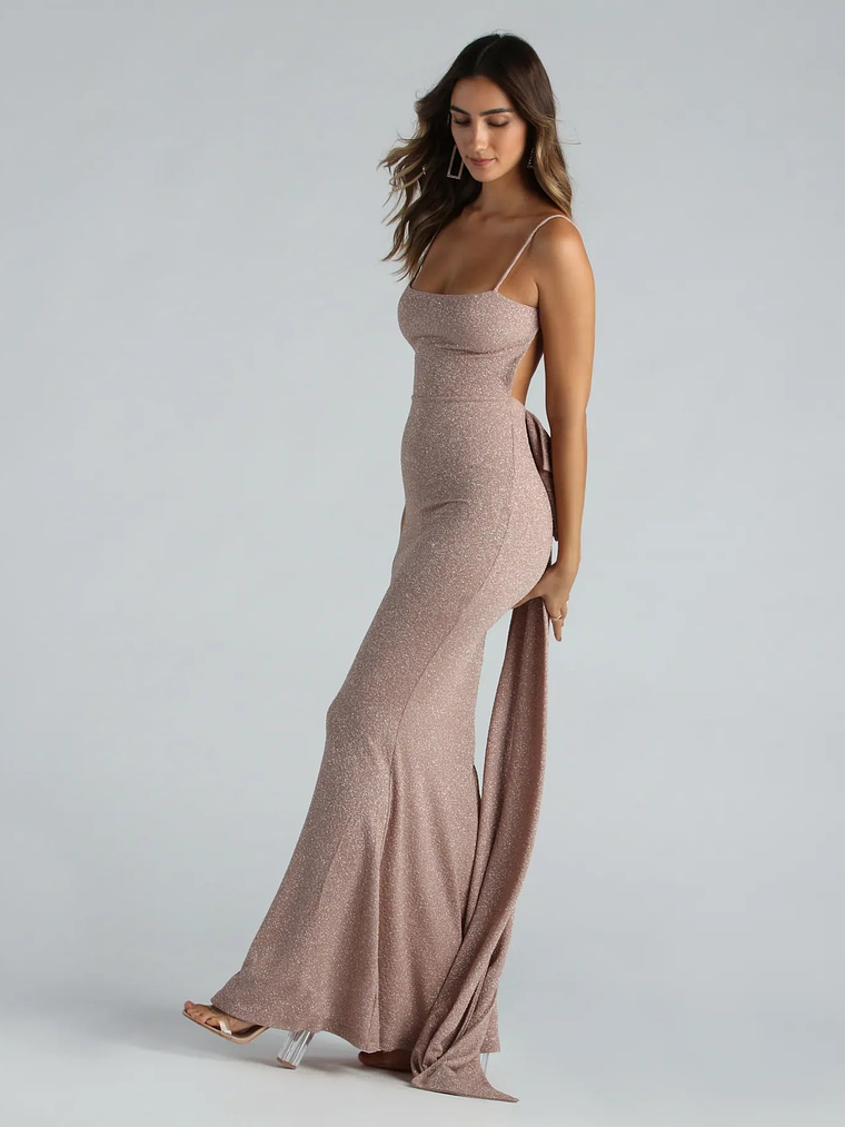 Gwendolyn Glitter Knit Bow-Back Mermaid Dress 26