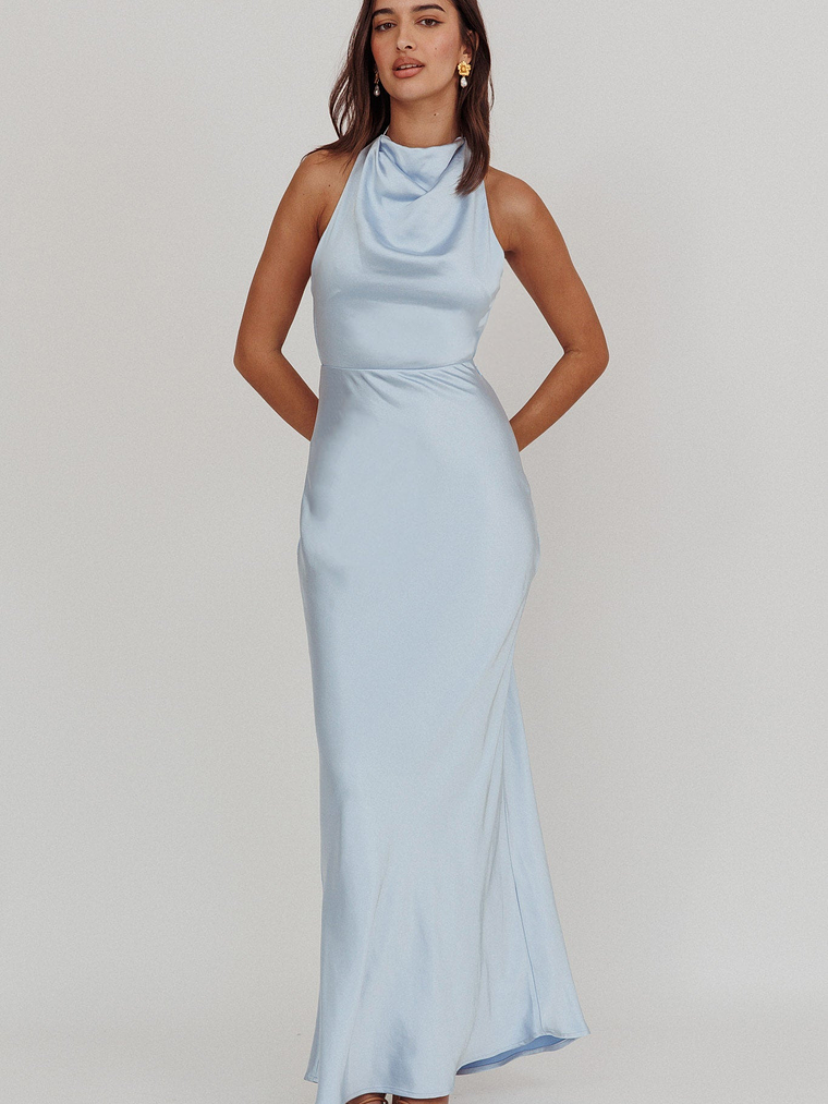 Gelato Pearl Strap Halter Maxi Dress Blue 4