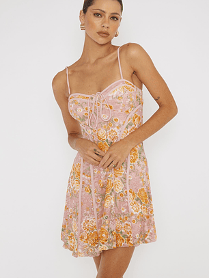 Find Your Way Lace Piping Mini Dress Pink