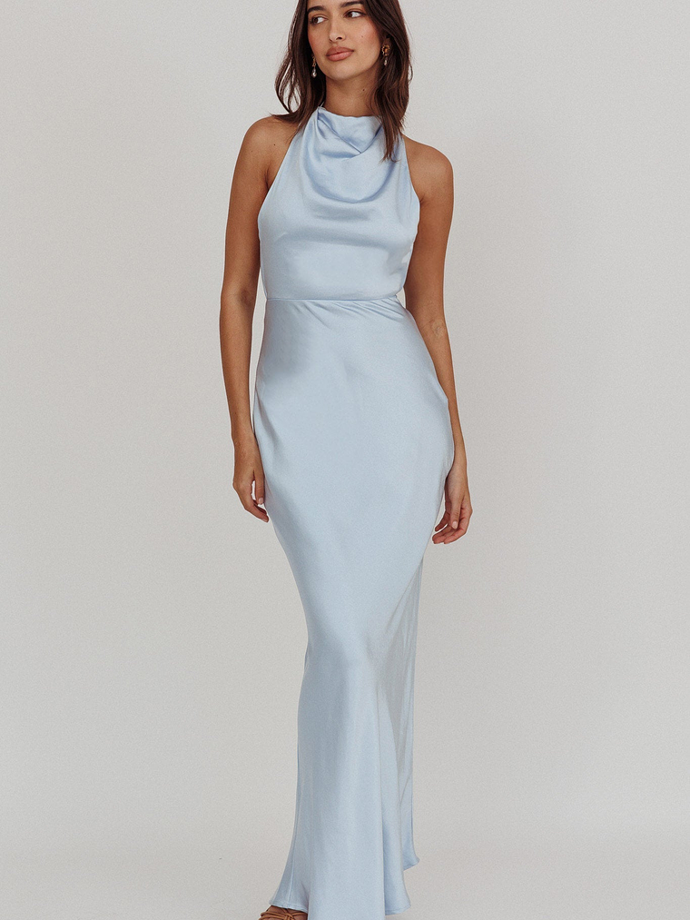 Gelato Pearl Strap Halter Maxi Dress Blue 5