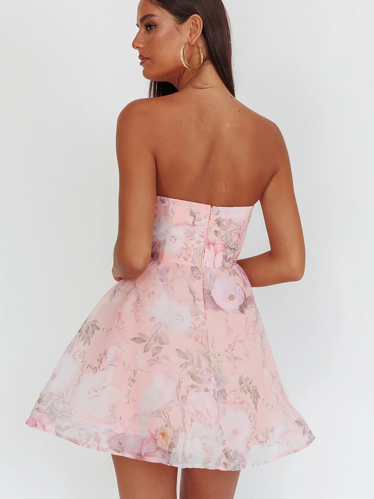 Gem Deep Sweetheart Neckline Mini Dress Floral Pink 2