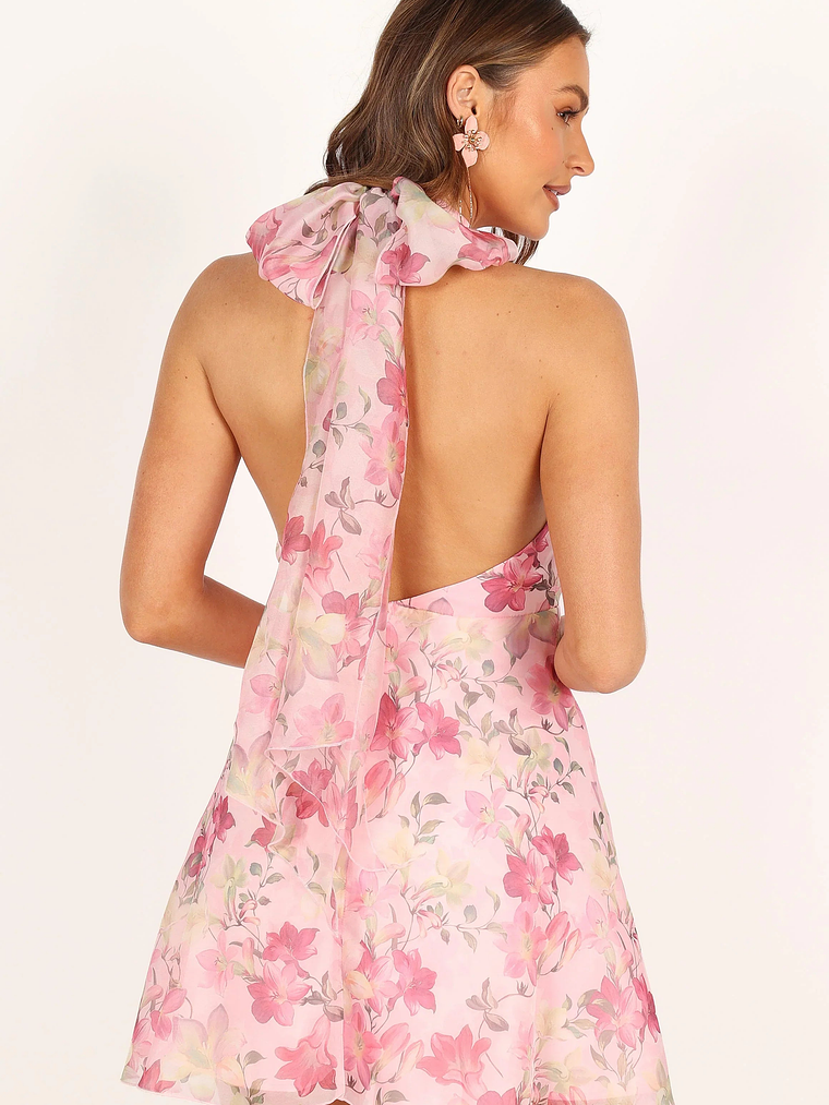 Gardenia Halter Mini Dress - Pink Floral 11