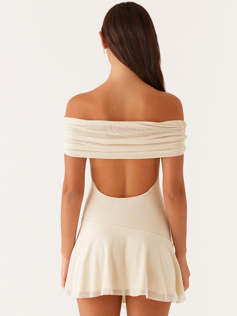 Finola Off Shoulder Mini Dress - Pastel Yellow 4