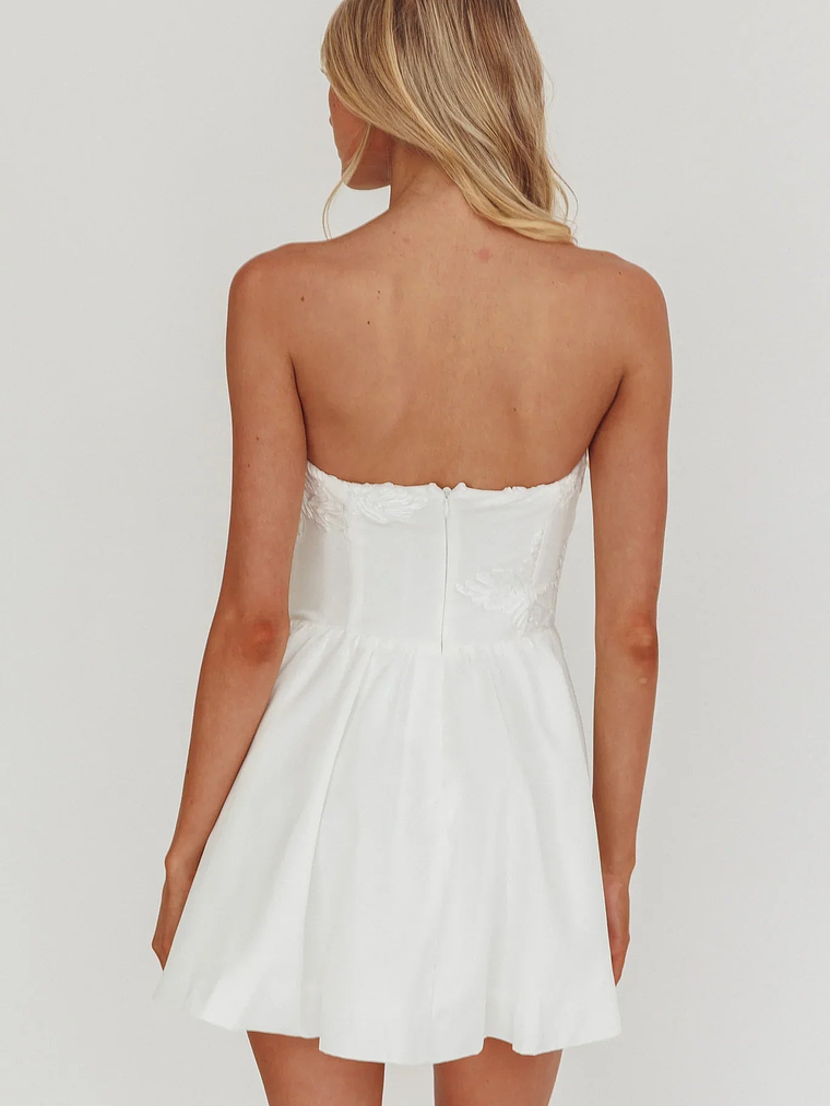 Fiora Basque Waist Strapless Mini Dress White 2