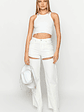 Gem Diamante Trim Wide Leg White Denim Jeans - thumbnail 1