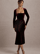 Gemima | Port Velvet Square-Neck Midi Dress With Bow - thumbnail 1