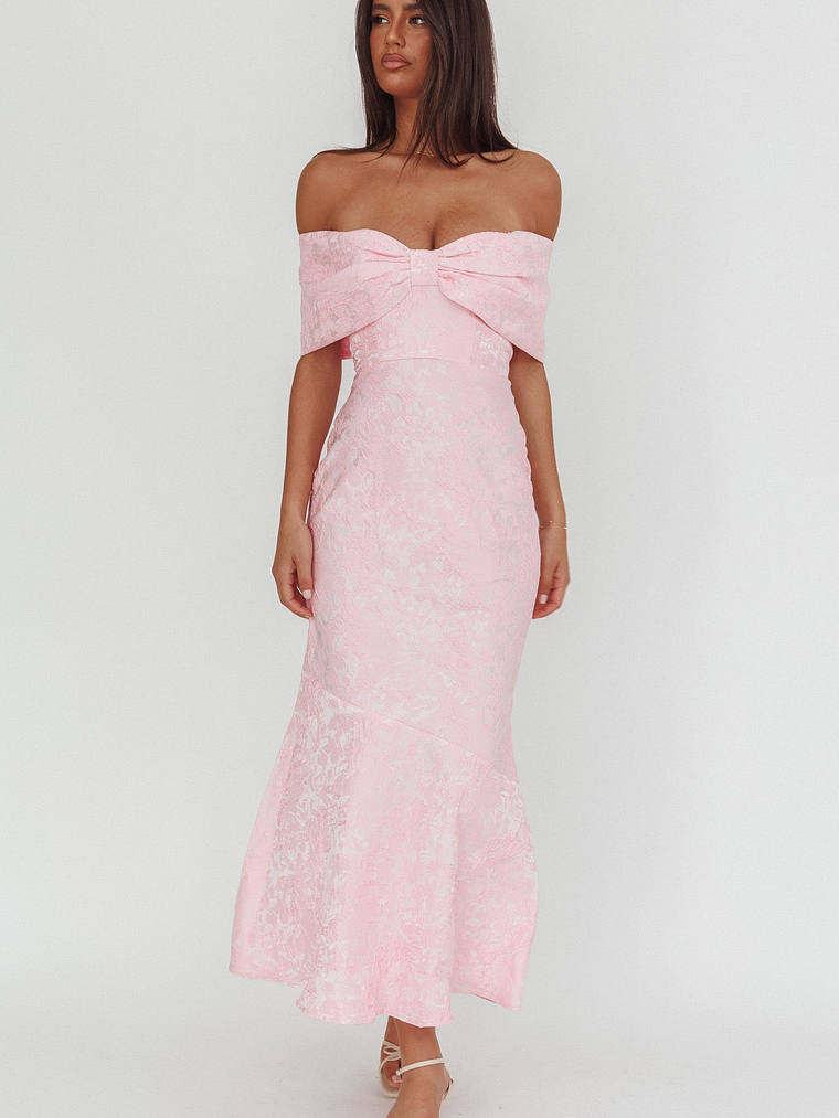 Fairytales Off-Shoulder Jacquard Maxi Dress Pink 1