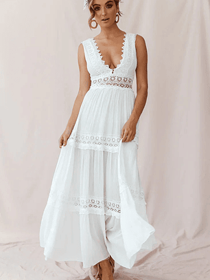 Faith Embroidered Details Maxi Dress Ivory