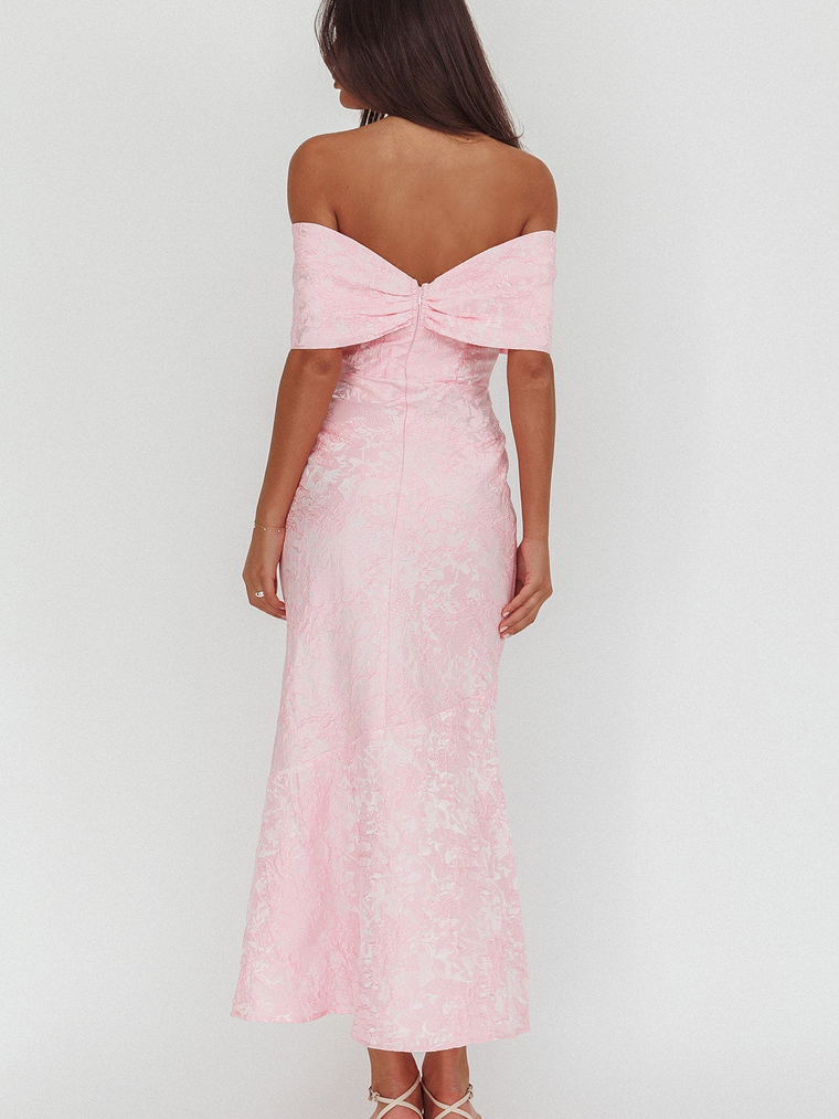 Fairytales Off-Shoulder Jacquard Maxi Dress Pink 2