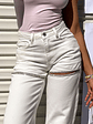 Gem Diamante Trim Wide Leg White Denim Jeans - thumbnail 7