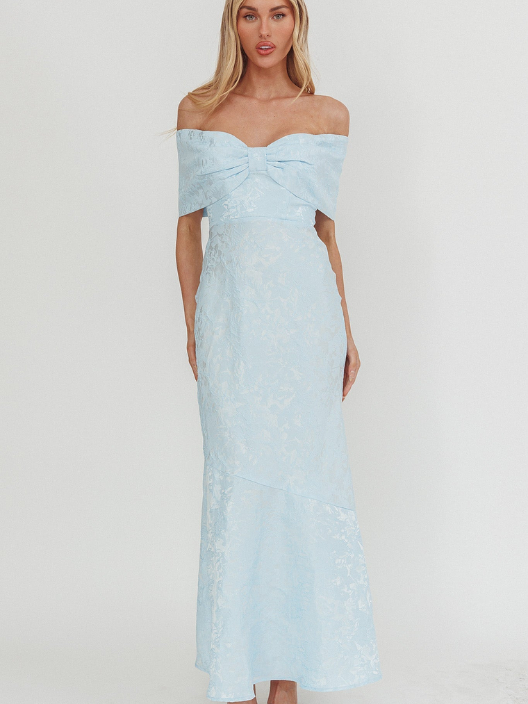 Fairytales Off-Shoulder Jacquard Maxi Dress Blue 4