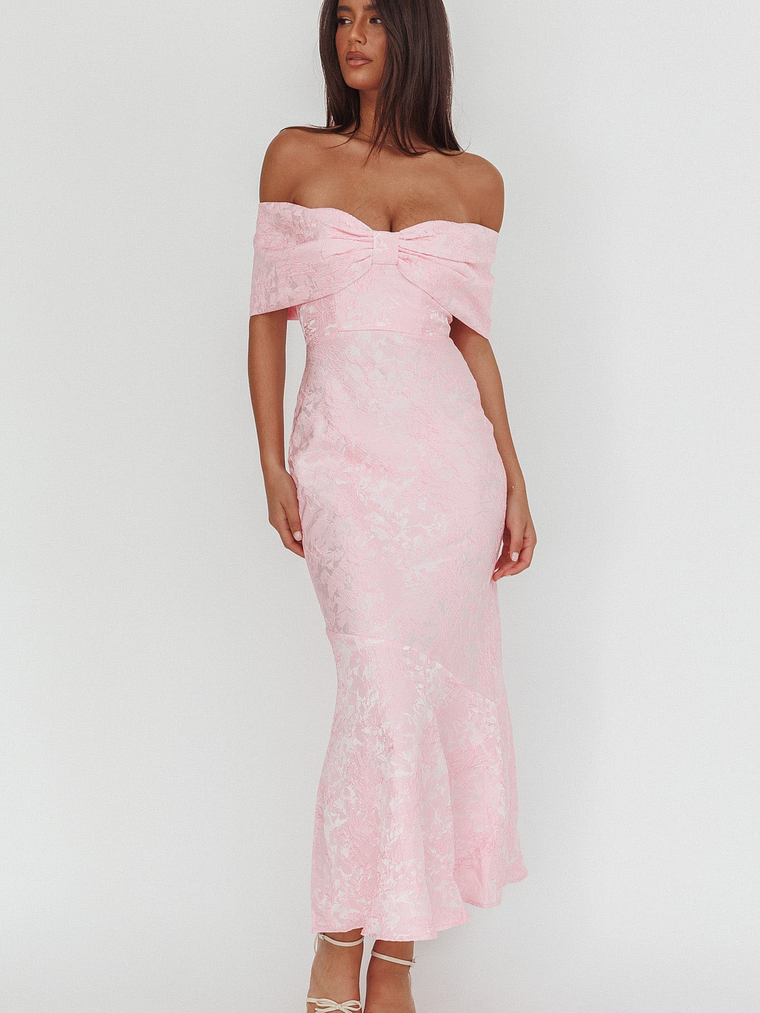 Fairytales Off-Shoulder Jacquard Maxi Dress Pink 4