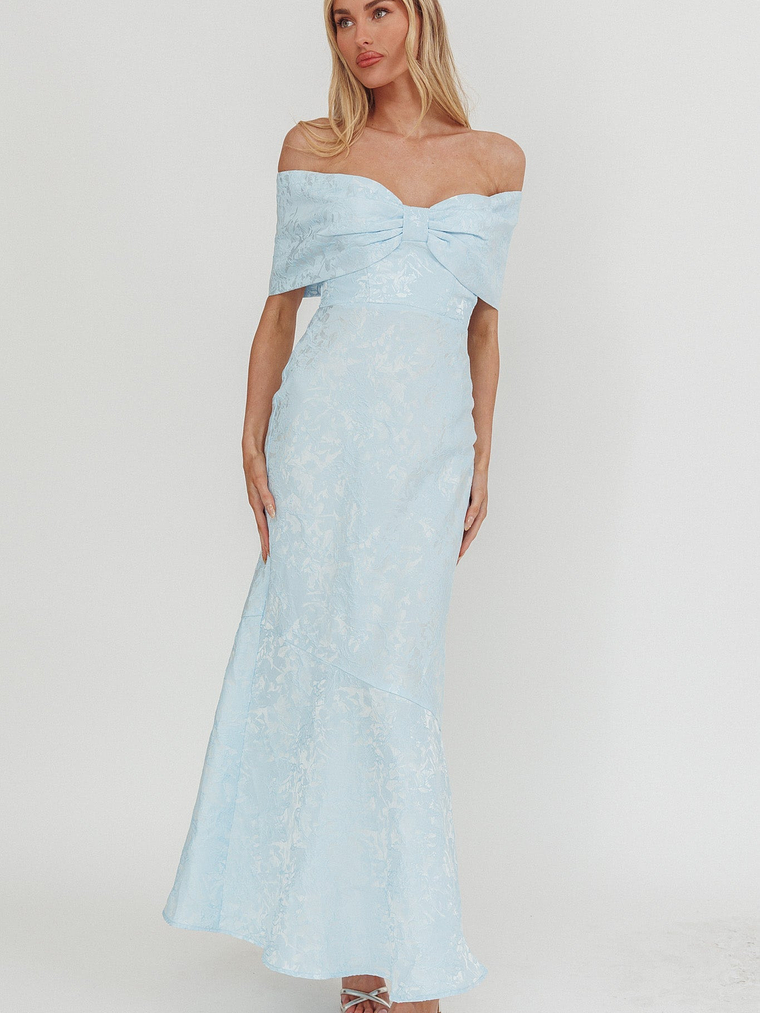 Fairytales Off-Shoulder Jacquard Maxi Dress Blue 5