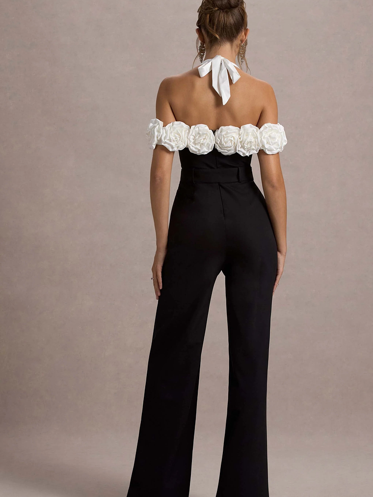 Genny | Black Tailored Wide-Leg Jumpsuit With Flowers 2