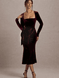 Gemima | Port Velvet Square-Neck Midi Dress With Bow - thumbnail 4