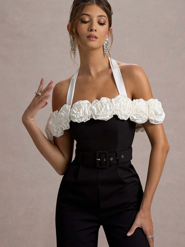 Genny | Black Tailored Wide-Leg Jumpsuit With Flowers 3