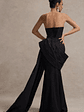 Fallen | Black Strapless Corset Maxi Dress With Drape - thumbnail 2