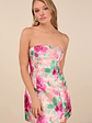 Farica Peach Pink Floral Organza Strapless Mini Dress - thumbnail 2