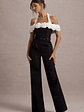 Genny | Black Tailored Wide-Leg Jumpsuit With Flowers - thumbnail 4