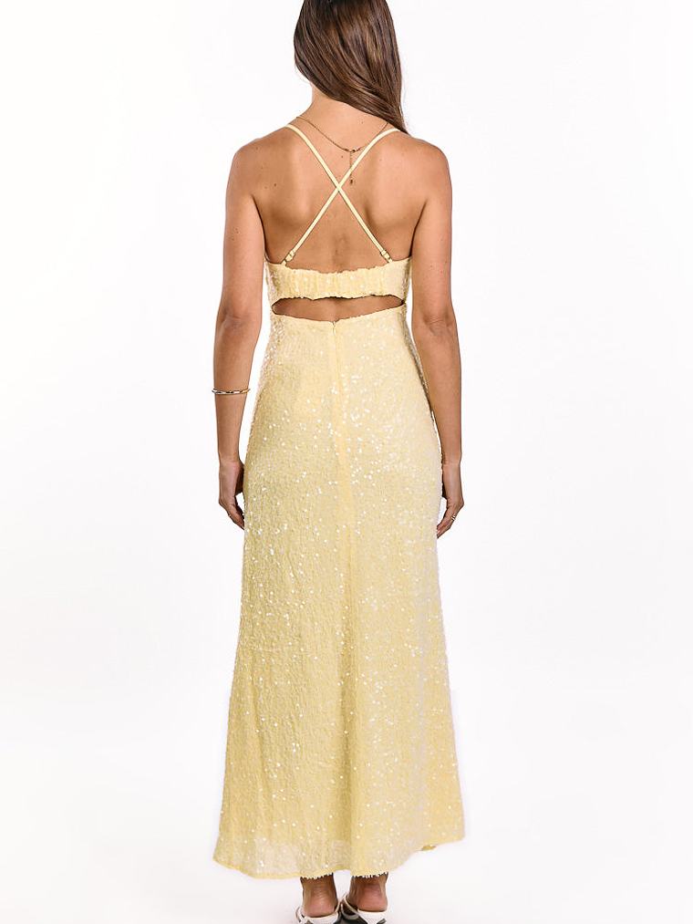 Fallon Yellow Sequin Cut Out Formal Maxi dress 5