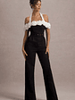 Genny | Black Tailored Wide-Leg Jumpsuit With Flowers - thumbnail 5