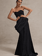 Fallen | Black Strapless Corset Maxi Dress With Drape - thumbnail 4