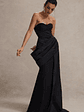 Fallen | Black Strapless Corset Maxi Dress With Drape - thumbnail 5