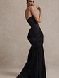 Fallen | Black Strapless Corset Maxi Dress With Drape - thumbnail 8