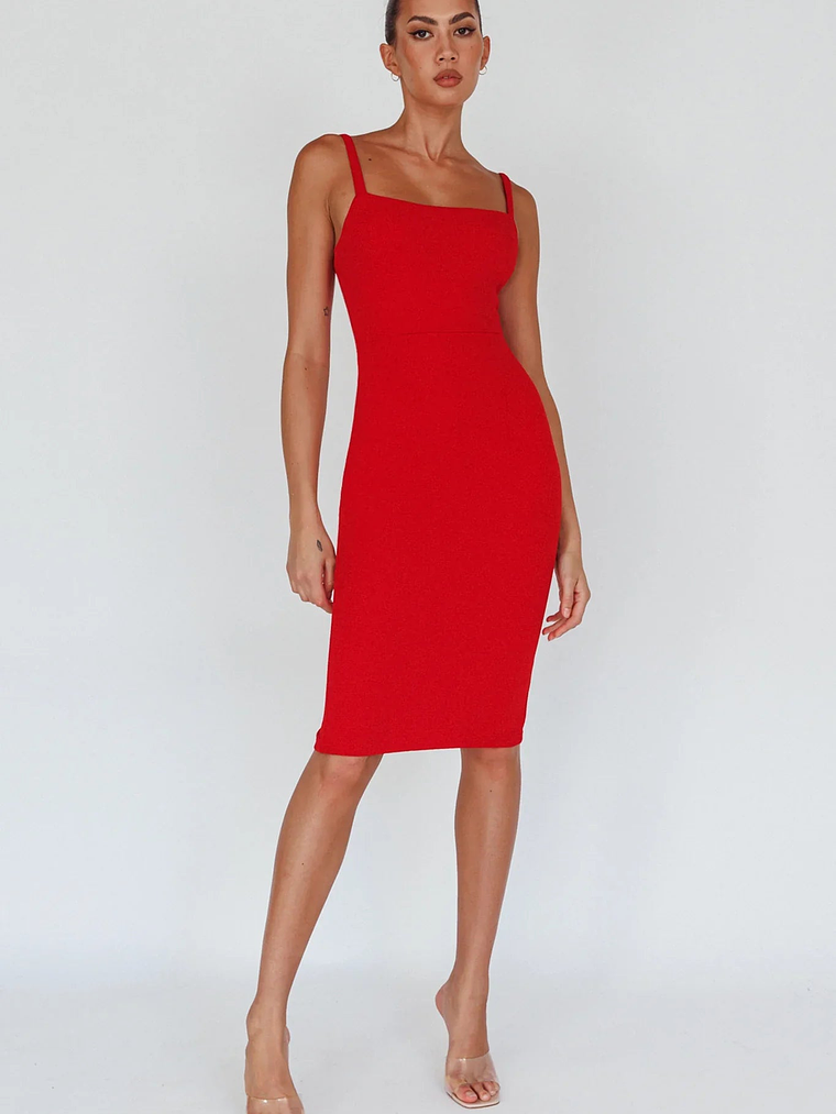 Georgia Square Neckline Midi Dress Red 13
