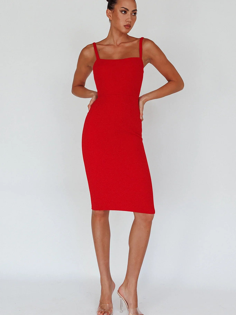 Georgia Square Neckline Midi Dress Red 14