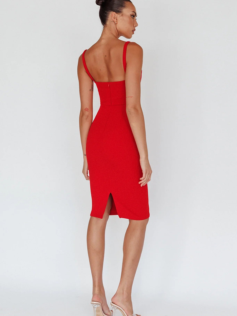 Georgia Square Neckline Midi Dress Red 15