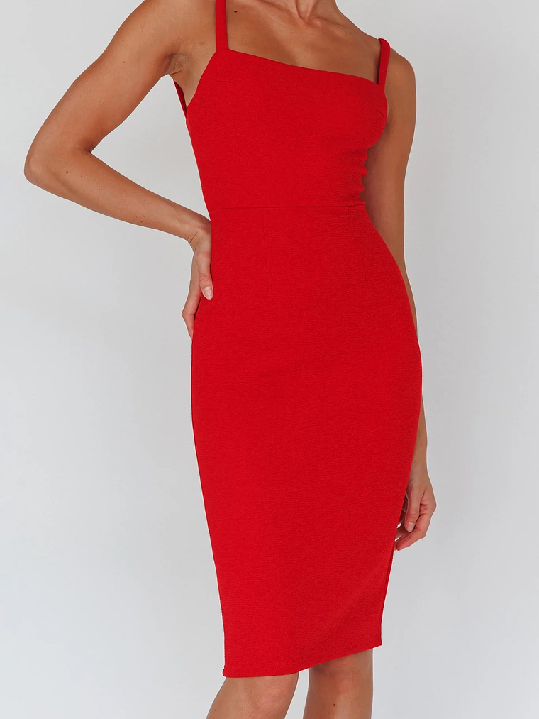 Georgia Square Neckline Midi Dress Red 16
