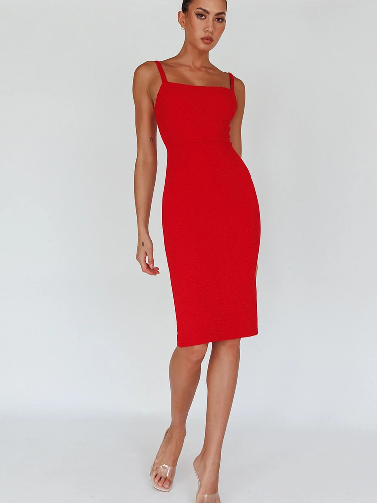 Georgia Square Neckline Midi Dress Red 18