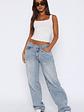 Bring The Style Low Rise Wide Leg Jeans Light Blue Wash - thumbnail 2