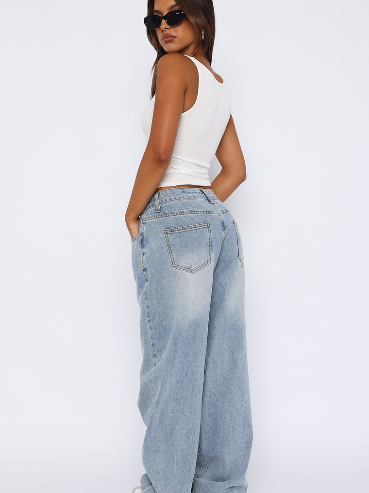 Bring The Style Low Rise Wide Leg Jeans Light Blue Wash 4