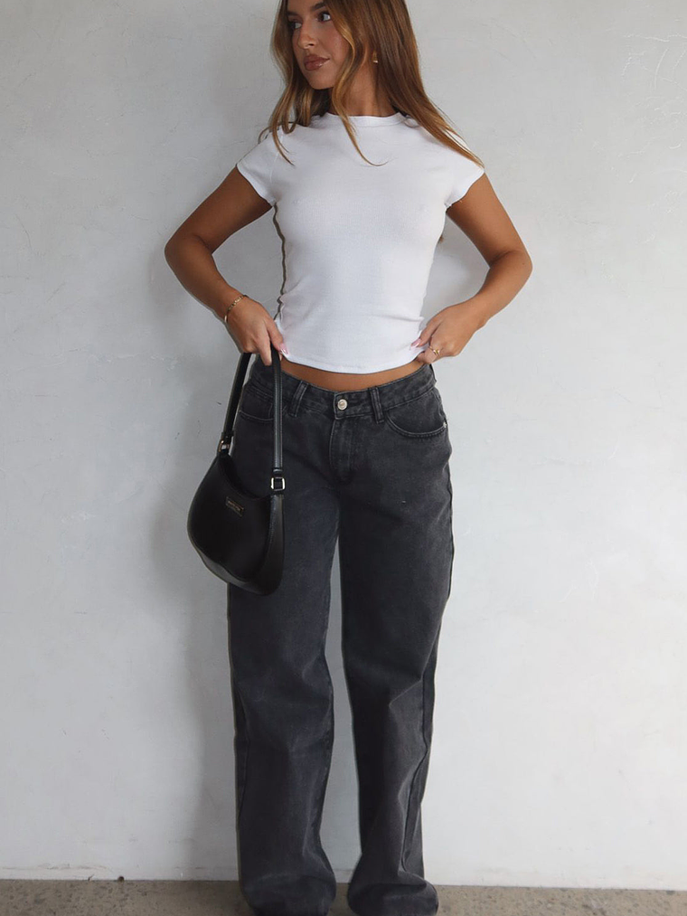 Bring The Style Low Rise Wide Leg Jeans Black Acid Wash 1