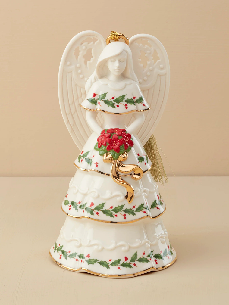 Holiday Angel Bell Holding Bouquet Ornament 1