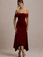 Halia | Berry Velvet Bardot Midi Dress - thumbnail 1