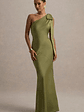 Here For Love | Khaki Satin Asymmetric Maxi Dress With Bow - thumbnail 1