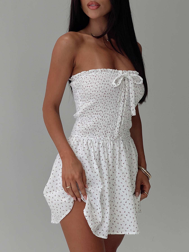 How To Love Tie Detail Romper White Floral 1