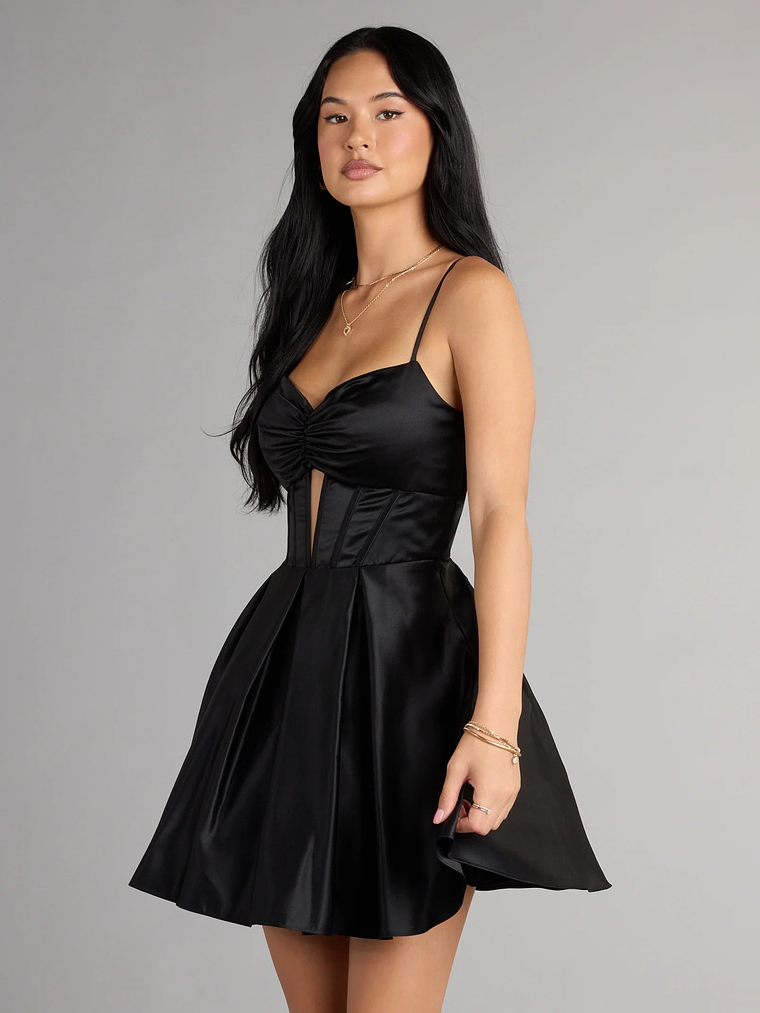 Hazel Satin Lace-Up Dress With Pockets 1